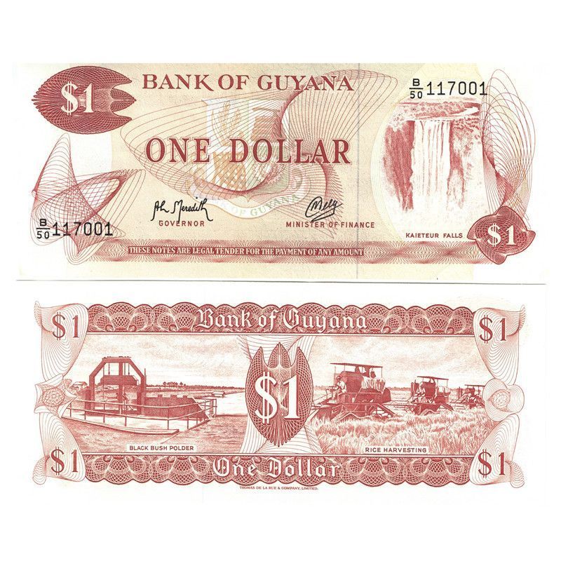 Guyana ธนบัตร 1 หยวน 1966-92 ปีเหรียญอเมริกันยี่ห้อใหม่ UNC P-21mkjhu422