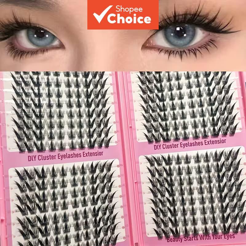 การ์ตูนสไตล์ Curled False Lashes 256 Natural Pointed Clusters เกาหลีเรียวแต่งหน้าขนตา