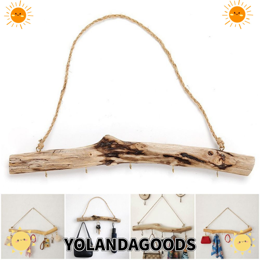 YOLANDAGOODS1 ตะขอติดผนัง, การออกแบบสาขาติดผนัง Driftwood Hook, Minimalist วัสดุไม้ความยาว 40 ซม.หลา