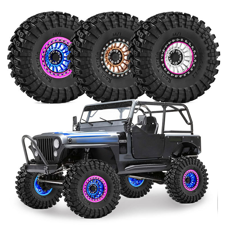 2.2 นิ้ว RC Crawler ล้อและชุดยางสําหรับรถบรรทุกขนาด 1/8, ล้อ Metal Beadlock พร้อมยาง Off-Road (4 ชิ้