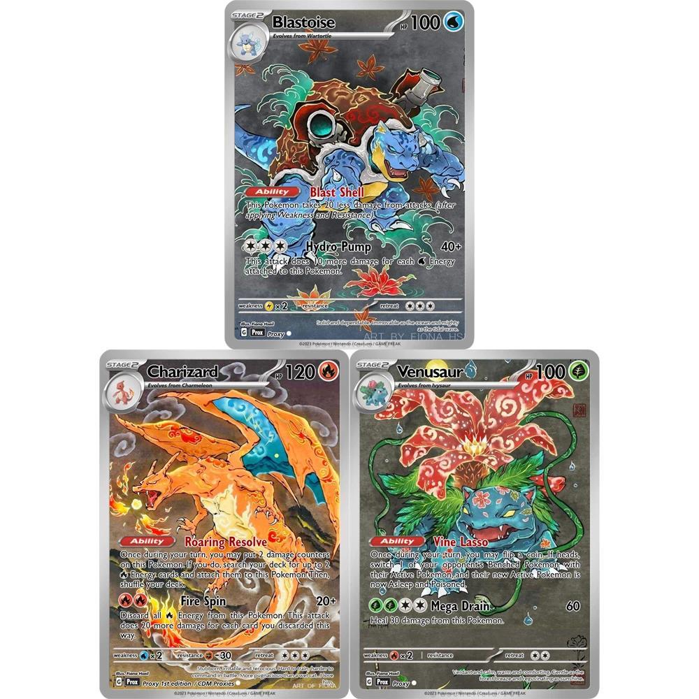 Pokemon DIY PTCG คอลเลกชันการ์ด CHARZARD VEMUSAUR BLASTOISE Self Made การ์ดเดี่ยวคลาสสิกเกมอะนิเมะการ์ดของเล่น