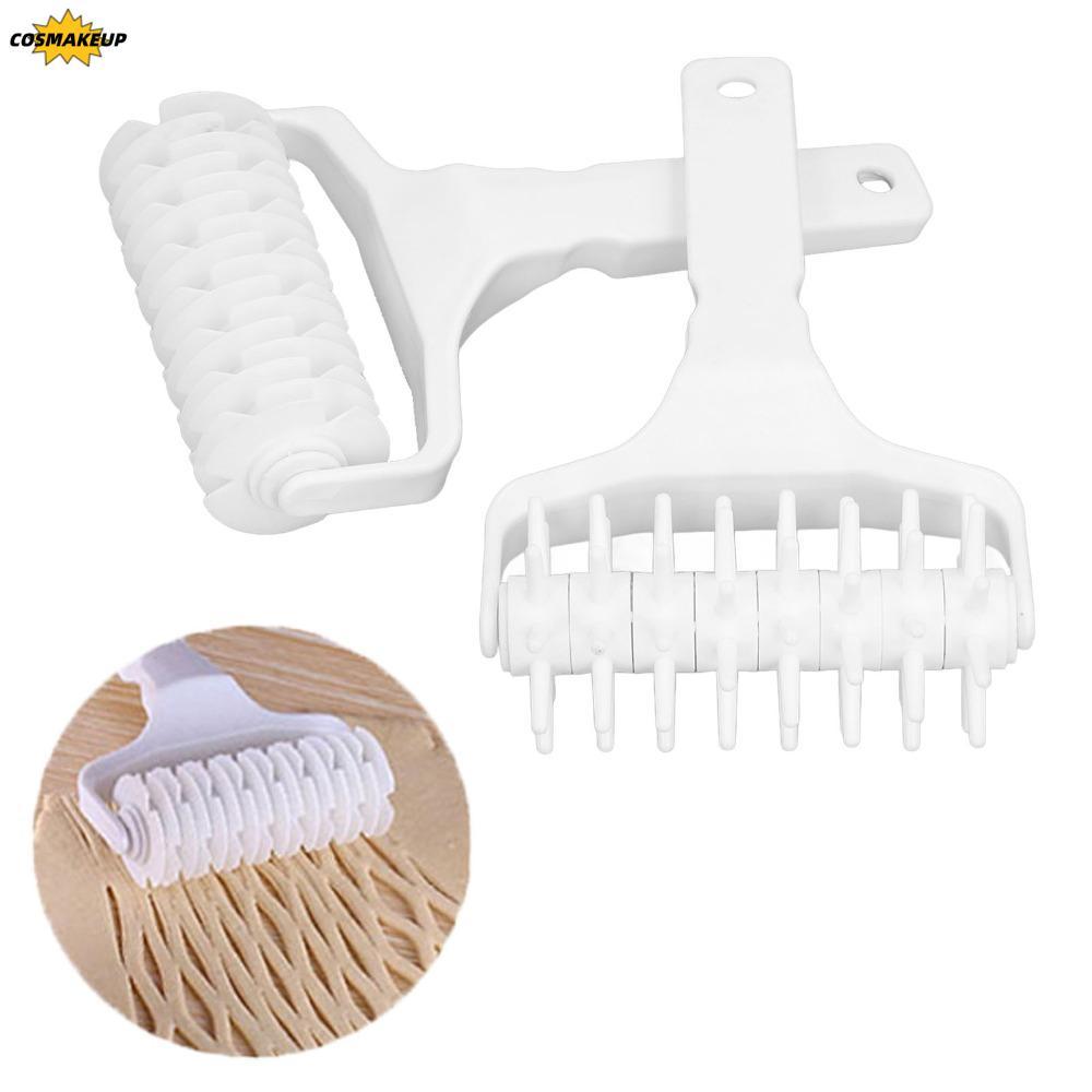 COSMAKEUP 2pcs พิซซ่าแป้ง Roller Docker,พลาสติกยาวพิซซ่า Crust Roller Docker,สีขาวตาข่าย Roller Cutt