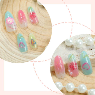 3D Sea Shell & Heart เล็บเจลมือวาดวันหยุดฤดูร้อนกดบนเล็บ