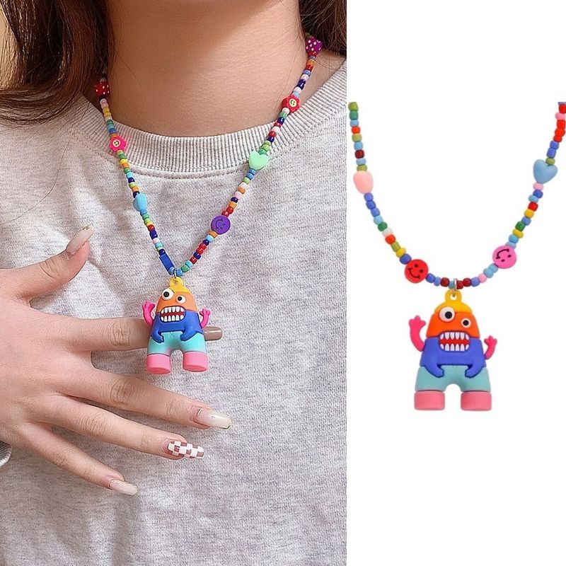 สไตล์การ์ตูน Monster จี้สร้อยคอผู้หญิง 2022 ใหม่ Ins Niche Hip-Hop สีสันเสื้อกันหนาว Collarbone Chai