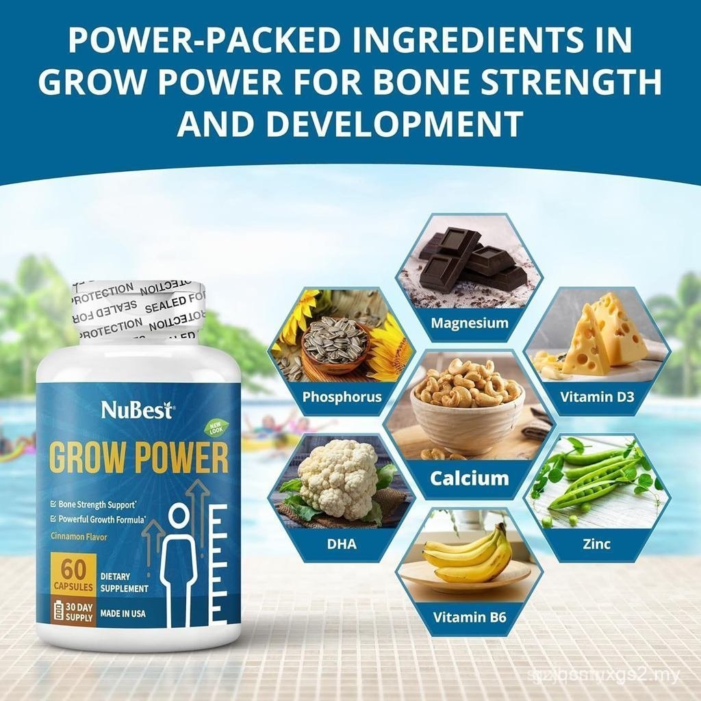 NuBest Grow Power - อาหารเสริมแคลเซียม - อาหารเสริมวิตามิน D3, B6, สังกะสี,ฟอสฟอรัสและวิตามินสําหรับ