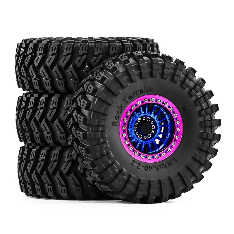 2.2 นิ้ว RC Crawler ล้อและชุดยางสําหรับรถบรรทุกขนาด 1/8, ล้อ Metal Beadlock พร้อมยาง Off-Road (4 ชิ้