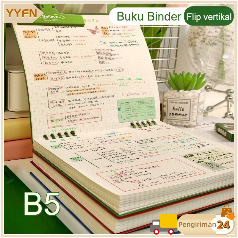 B5 Flip Vertical Notebook / B5 Binder Book / Cute School Writing Aesthetic Notebook Book / 360 องศา 