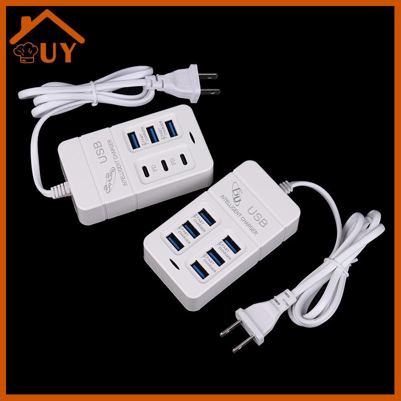 [Uy] 1ชิ้นปลั๊กสหรัฐ6-พอร์ต35W PD-C อะแดปเตอร์ฮับที่ชาร์จอย่างรวดเร็ว USB [COD]