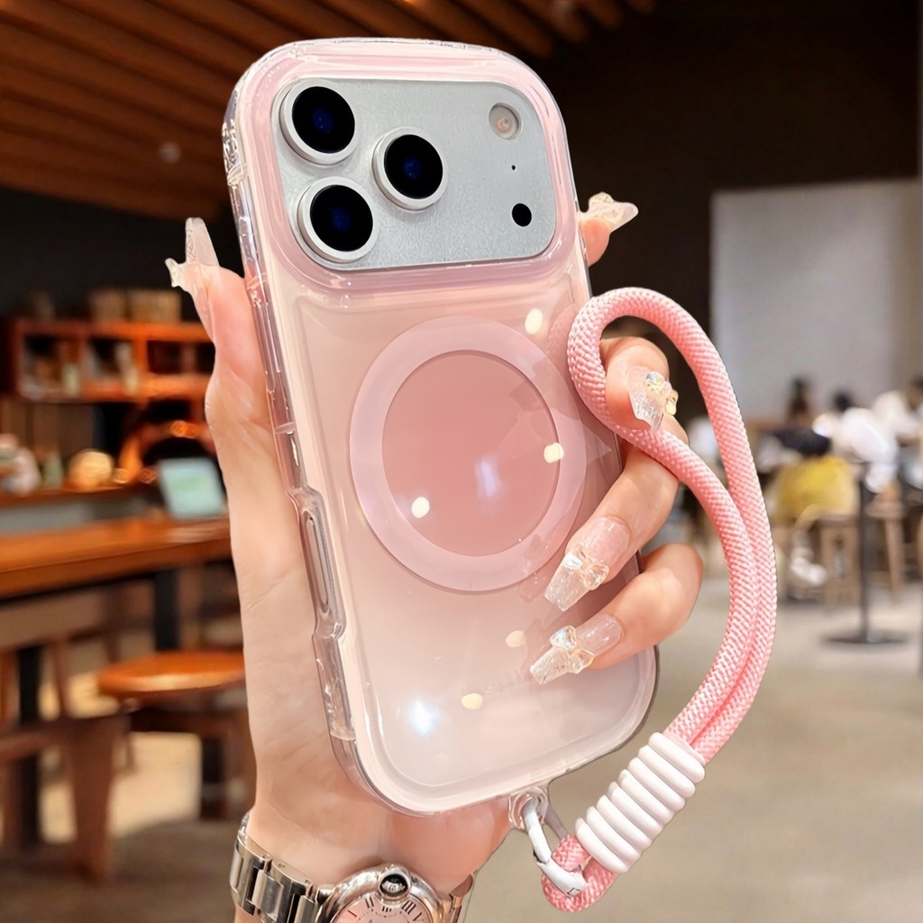 เคสไอโฟน ซิลิโคนสีชมพู แม่เหล็ก ลายแมวส้มคุกกี้ มุมหนา กันกระแทก สำหรับ iPhone 17 16 15 14 13 12 11 Pro Max Plus