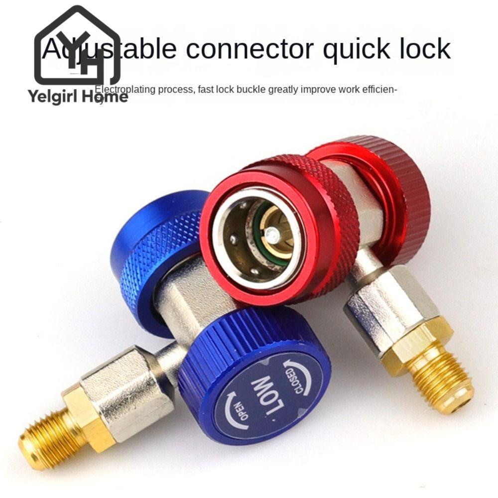 YELGIRLB รถ Quick Coupler Connector, โลหะผสม R134A H/L อะแดปเตอร์ชุบทองเหลือง, อุปกรณ์เสริมในรถยนต์อลูมิเนียมปรับ Manifold Gauge