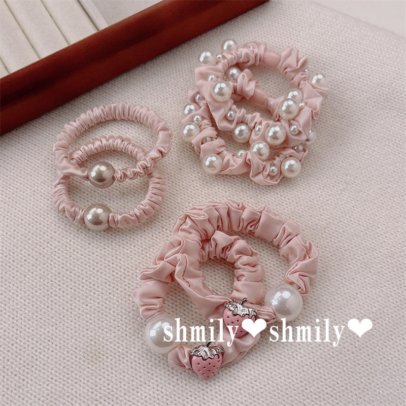 สตรอเบอร์รี่มุกขนาดเล็ก Scrunchy เชือกผมผูกหัวยางรัดหวานแหวนผมหัวเชือกเครื่องประดับผม