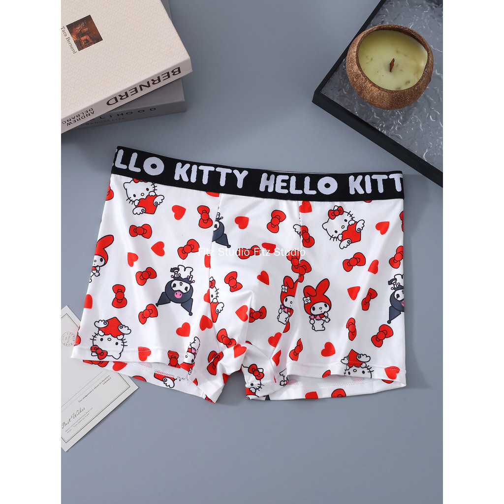 Hello Kitty Kuromi Disney ชุดชั้นในชายอินเทรนด์ผู้ชาย Breathable สบายยืดนักมวยสนุกพิมพ์นักมวย Hello Kitty อะนิเมะ Merchanted กางเกงขาสั้น