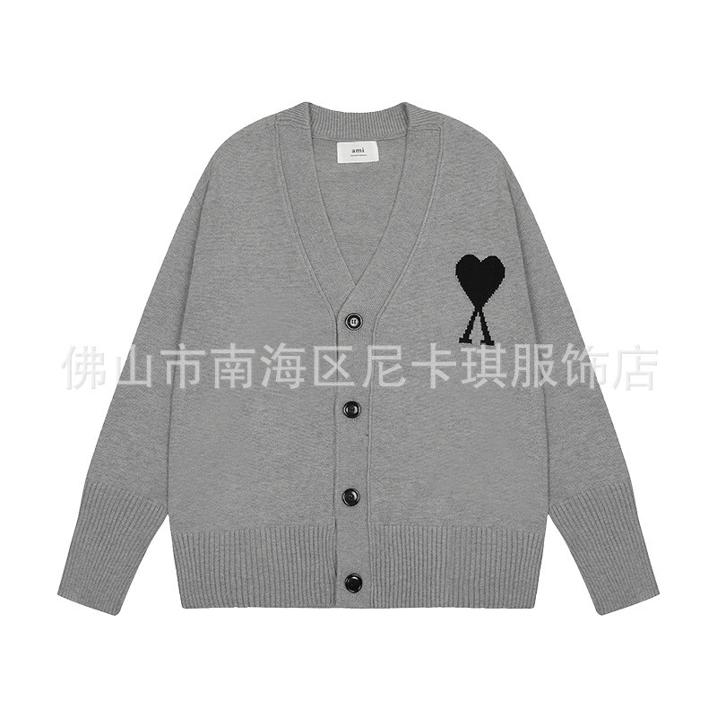 AAU2 A * M * ถักเสื้อสเวตเตอร์ถักหัวใจเล็กๆหลวมฤดูใบไม้ร่วงฤดูหนาว Single-Breasted Top V คอขนสัตว์เส