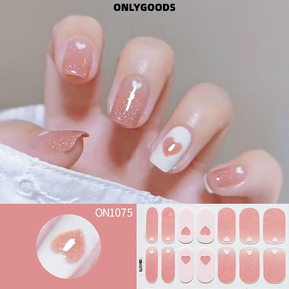 เฉพาะGOODS สติ๊กเกอร์ติดเล็บเจล, 14Strips Semi Cured Nail Patch,กันน้ําเต็มรูปแบบ Floritistic Nail A