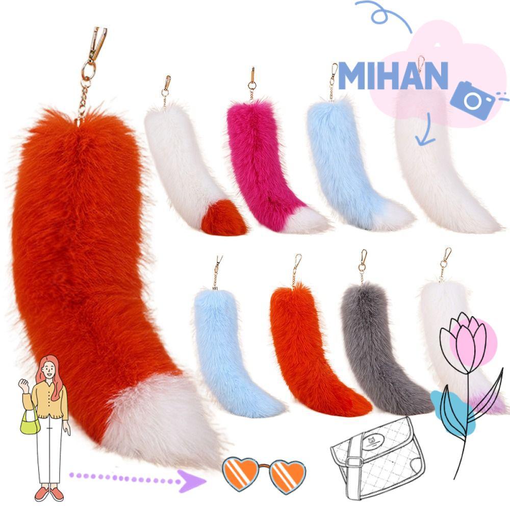 MIHAN Therian Tail Bag Charms,หนาขนาดใหญ่Faux Fur Tailพวงกุญแจ,น่ารักนุ่มPlush Warm Furจี้ของขวัญ