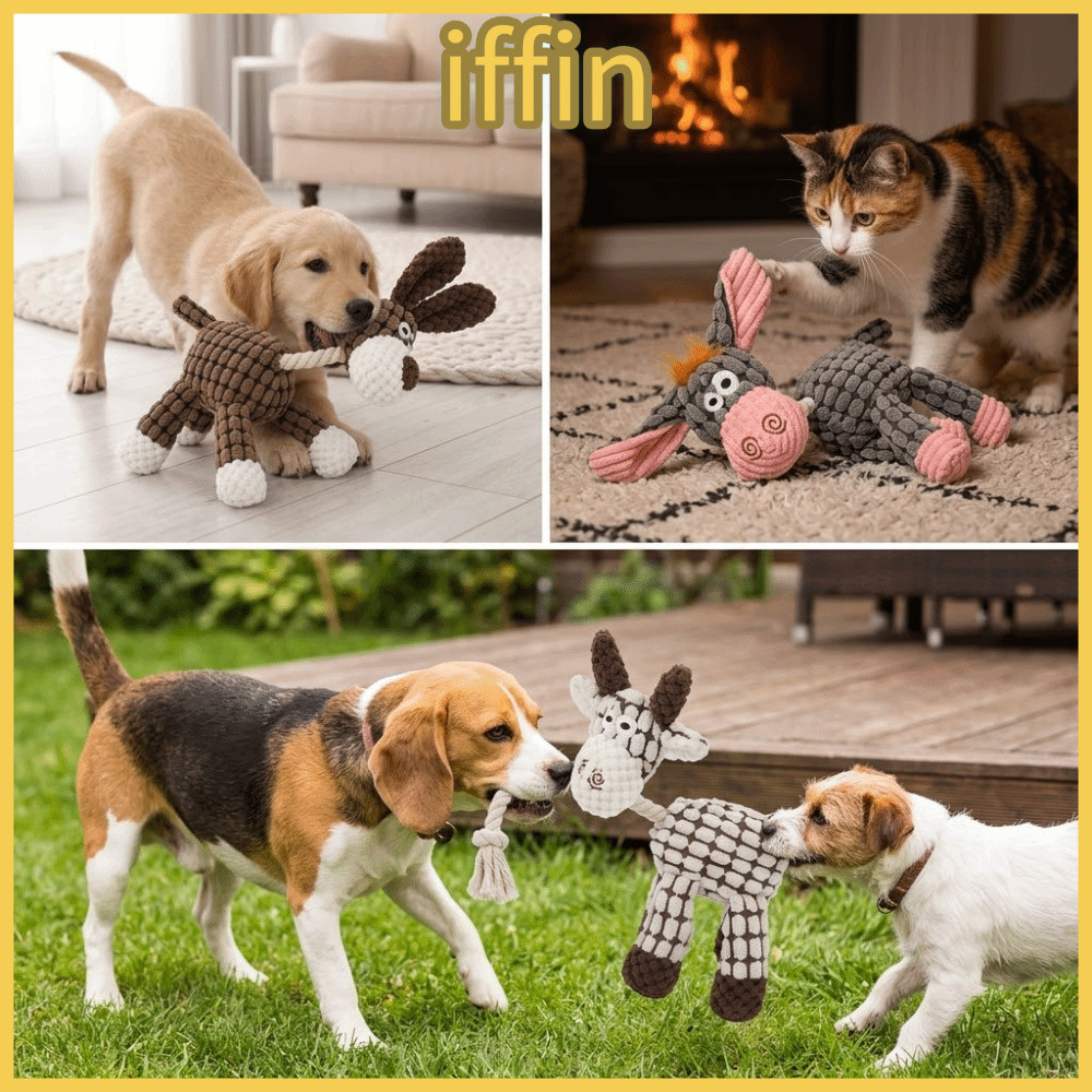 IFFIN ตุ๊กตาสุนัข, Squeaker ในตัวทนทานเย็บของเล่นเคี้ยวสุนัข,ทําความสะอาดง่ายกัดทนน้ําหนักเบาสร้างนุ่มตุ๊กตาเนื้อลูกสุนัข Molar ของเล่น Sleeping Companion ใช้