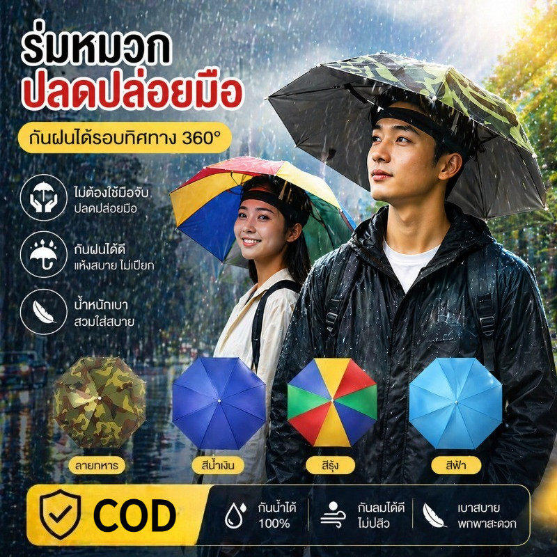 หมวกร่ม รมกันยูวี ใส่ง่าย กันฝนกันแดด ใช้ได้ทั้งผู้ใหญ่และเด็ก แบบพับ แข็งแรงทนทาน เส้นผ่าศูนย์กลาง ปกป้องทั้งแดดและฝน