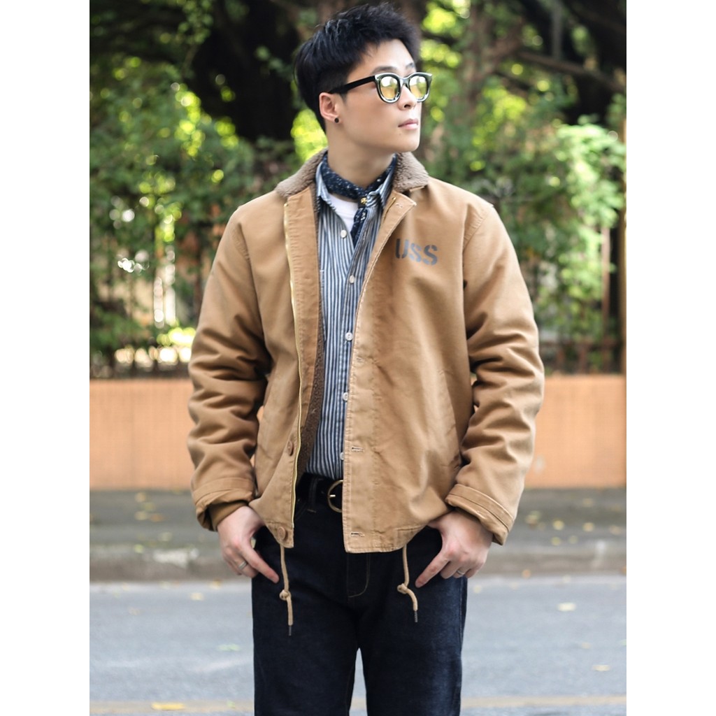 Navy n1 Deck Suit Men American Retro Jacket Cotton Jacket Winter Fleece หนา Lamb Fleece Ami Khaki Ja