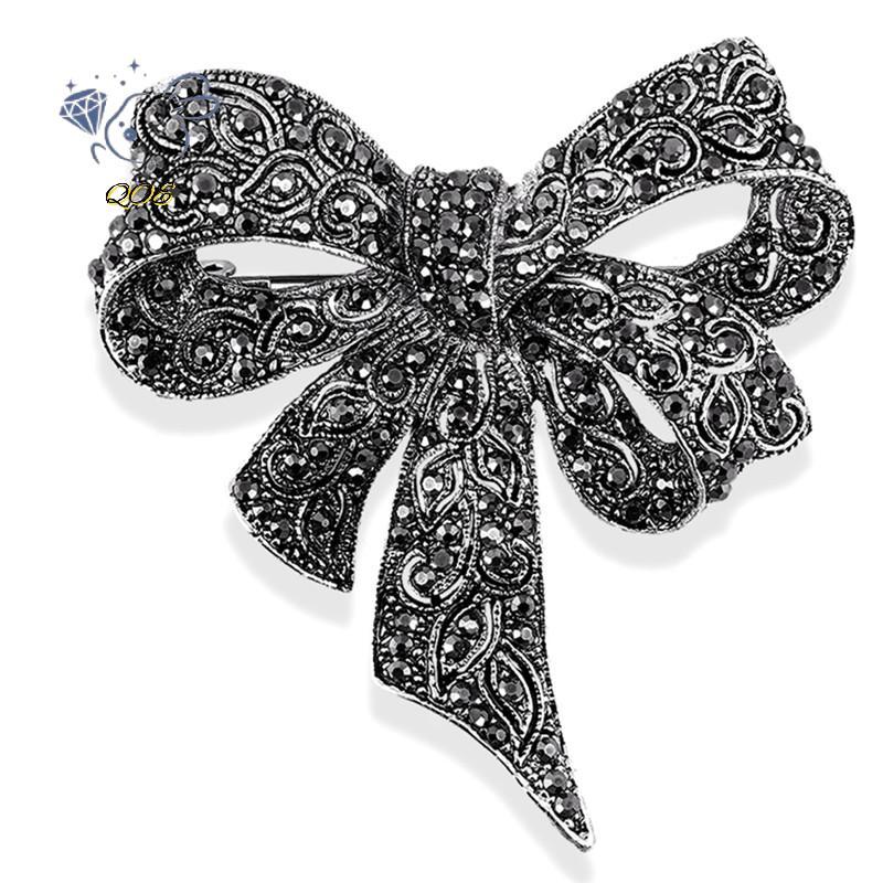 [QOE] คริสตัล Rhinestone โบว์เข็มกลัด Pin ผู้หญิงเสื้อคอปก Big Bowknot เข็มกลัดเครื่องประดับ VN