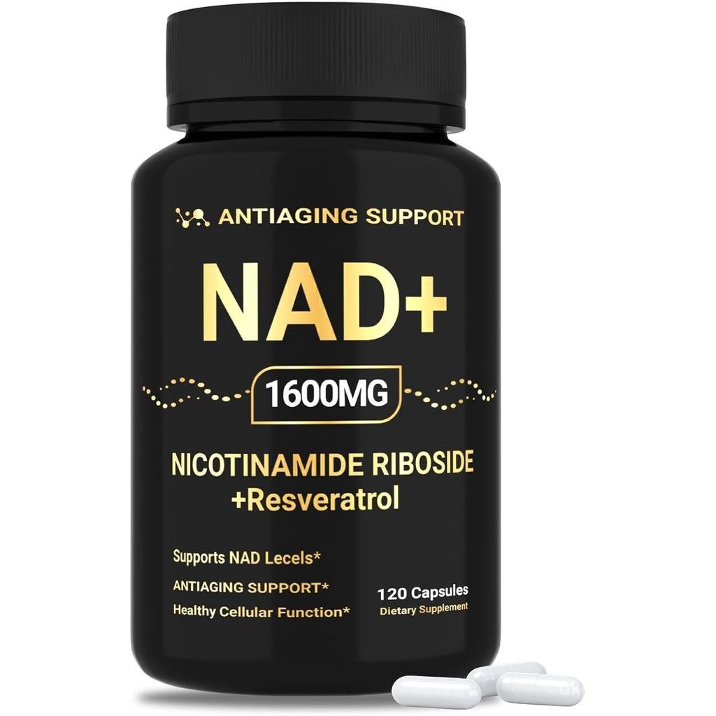 อาหารเสริม NAD 1600 มก., NAD+ พร้อม Resveratrol & Nicotinamide Riboside, รองรับต่อต้านวัย, พลังงานเซลล์และรองรับความชัดเจนในจิต, ไม่ใช่จีเอ็มโอมังสวิรัติ, 120 แคปซูล