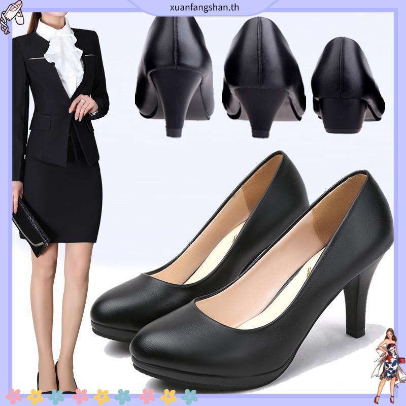 high heels heels for women รอบ นิ้วเท้า รองเท้าทํางานสีดํามืออาชีพอย่างเป็นทางการสวมใส่มารยาทสัมภาษณ
