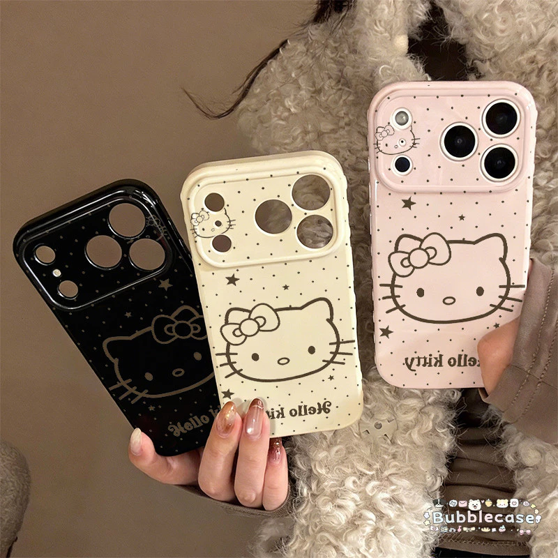 เคสโทรศัพท์คิตตี้หัวโตลายดาวและจุด ลายแมวเส้นขอบ สำหรับ VIVO Y04 Y21 Y27 Y03 Y29 Y16 Y22 Y17S Y15S Y17 Y02 Y19S Y91C Y28