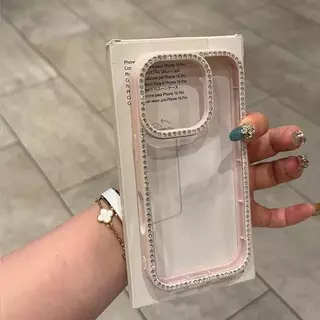 🚚COD🚚ขอบประดับเพชรเต็มวง เคสโทรศัพท์ for IPhone 17 Pro Max สำหรับ IPhone 13 14 15 11 12 16 Promax Air เคสใสกันกระแทก