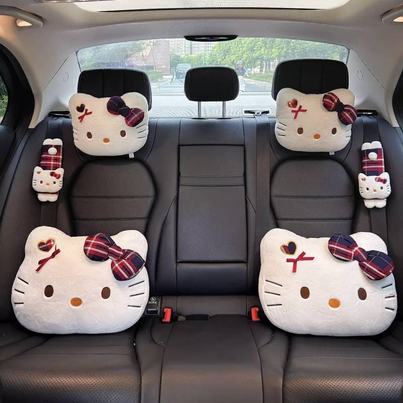 Cute Cartoon Cat Automotive Headrest Neck Pillow Car Seat Cushion Lumbar Support Pillow Waist Suppor