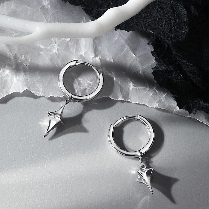 GC - UNISEX TITANIUM EARRINGS สําหรับผู้ชายและผู้หญิง, STAR MODEL, SILVER, ANTI-RUST, FASHION EARRIN