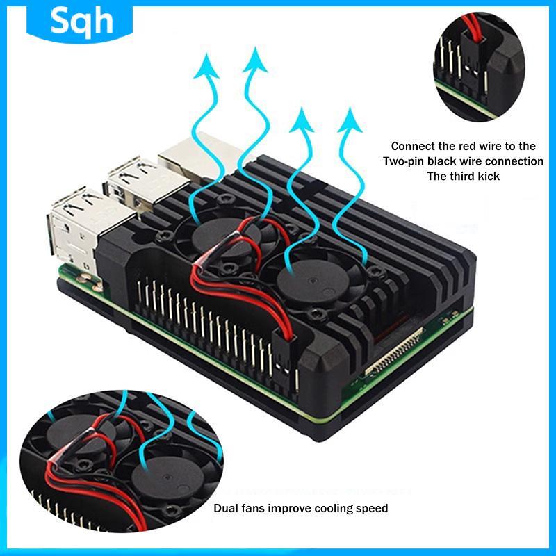 Bri Raspberry Pi 4 Aluminium Case with Dual Cooling Fan, Metal Shell Enclosure ywr