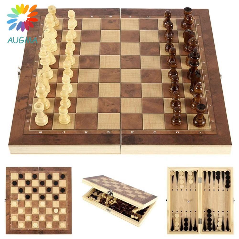 AUGMA Chess&Backgammon&Checkers Set, 3-in-1 Wooden Board Games Set, Entertainment Tableboard Educati