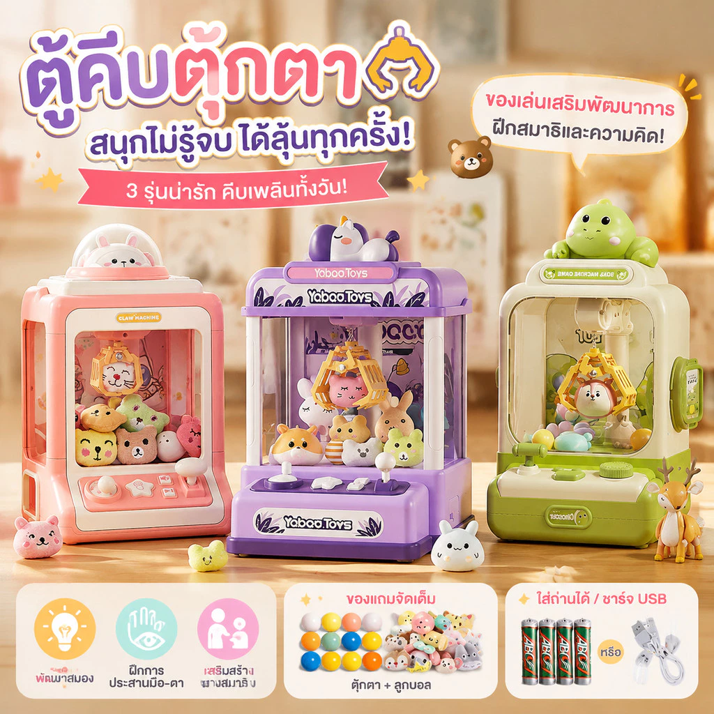 ตู้คีบตุ๊กตาขนาดใหญ่ มีแถมตุ๊กตาผ้าแสนสนุก มีเสียง มีไฟ ของเล่นฝึกทักษะ คุณภาพดีมาก ตู้คีบตุ๊กตาเล่นได้เสมือนจริง