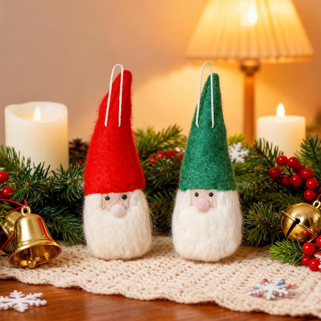 Handmade ขนสัตว์ Felted Gnome ของขวัญสําหรับตกแต่งคริสต์มาส, 2 ชิ้น Gnome NeedleFeltting ชุดหัตถกรรม