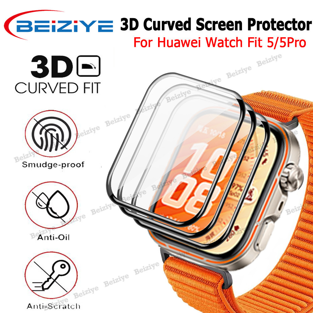 Beiziye 3D Curved Edge HD ฟิล์มป้องกันหน้าจอสําหรับ Huawei Watch Fit 5 5 Pro สมาร์ทวอทช์ฟิล์มฝาครอบอุปกรณ์เสริมนาฬิกา