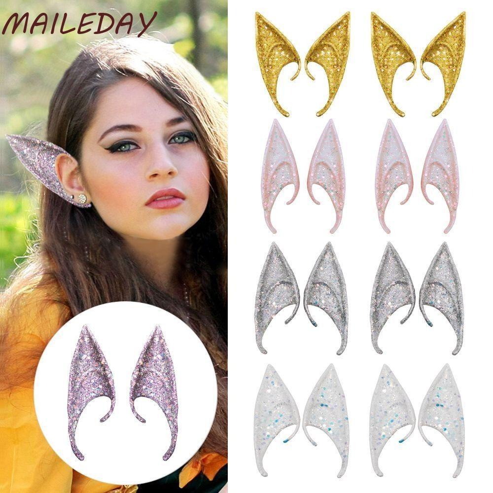 MAILE Elf Ears, Cosplay props อะนิเมะ Elven Ears Props, Latex Glitter DIY Fairy หูฮาโลวีน