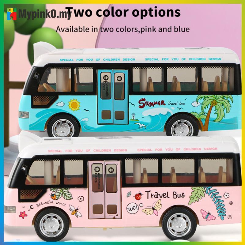 Mypink School Bus Sound Light Tour Bus รุ่นของเล่นเด็ก Diecasts ของเล่นยานพาหนะเด็กจําลองรถบัสรุ่น M