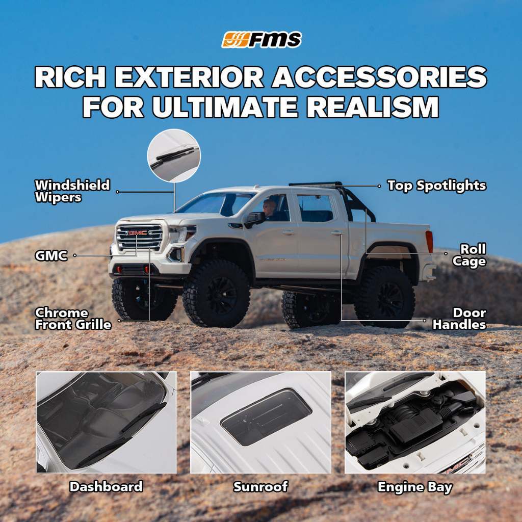 ใหม่ FMS 1/18 FCX18S GMC Sierra S RTR Brushless 4WD RC Crawler รีโมทคอนโทรลไฟฟ้ารุ่นรถ Off-Road ผู้ใหญ่ของเล่นเด็ก