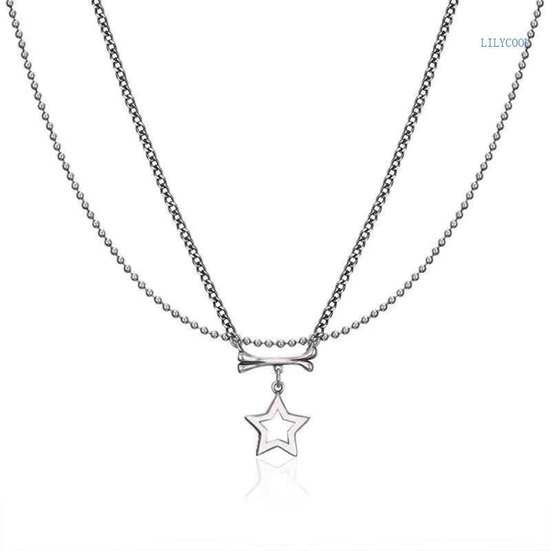 CH สร้อยคอจี้ Dainty Star สําหรับผู้หญิง Y2k สร้อยคอโซ่ลูกปัดคู่