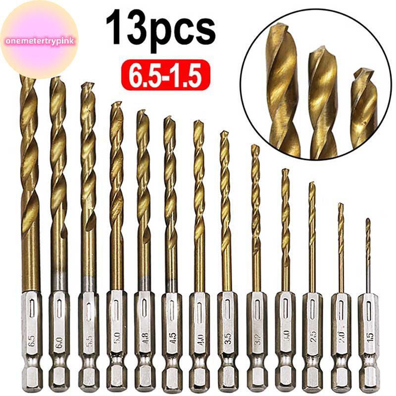 ONEPINK 13 ชิ้น 1/4 Hex Shank 1.5-6.5 มิลลิเมตรดอกสว่าน HSS ชุดดอกสว่านเหล็กความเร็วสูงชุดเครื่องมือ