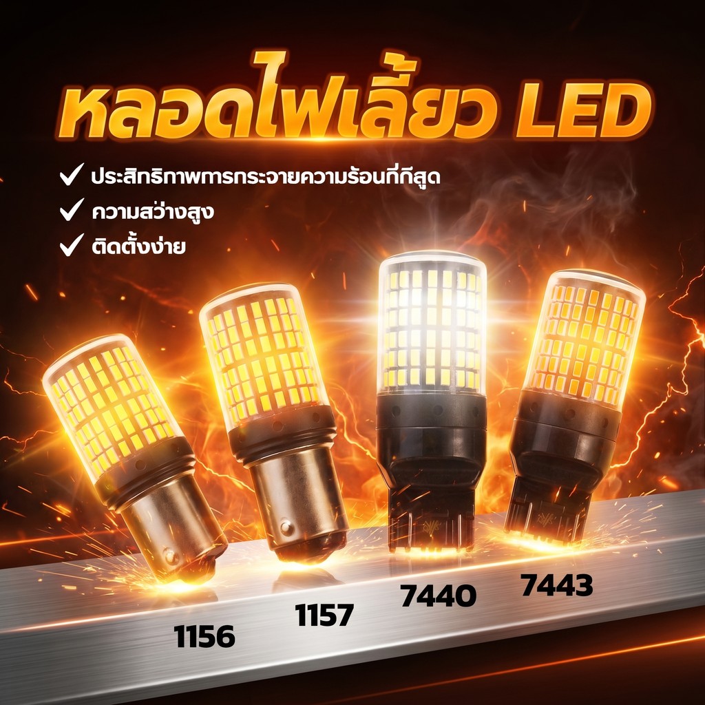 [1 ชิ้น] หลอดไฟเลี้ยว LED / ไฟเบรค สว่างตาแตก! 144 ชิป (12V) ขั้ว T20 1156 1157 7440 ใส่ได้ทั้งมอเตอร์ไซค์และรถยนต์