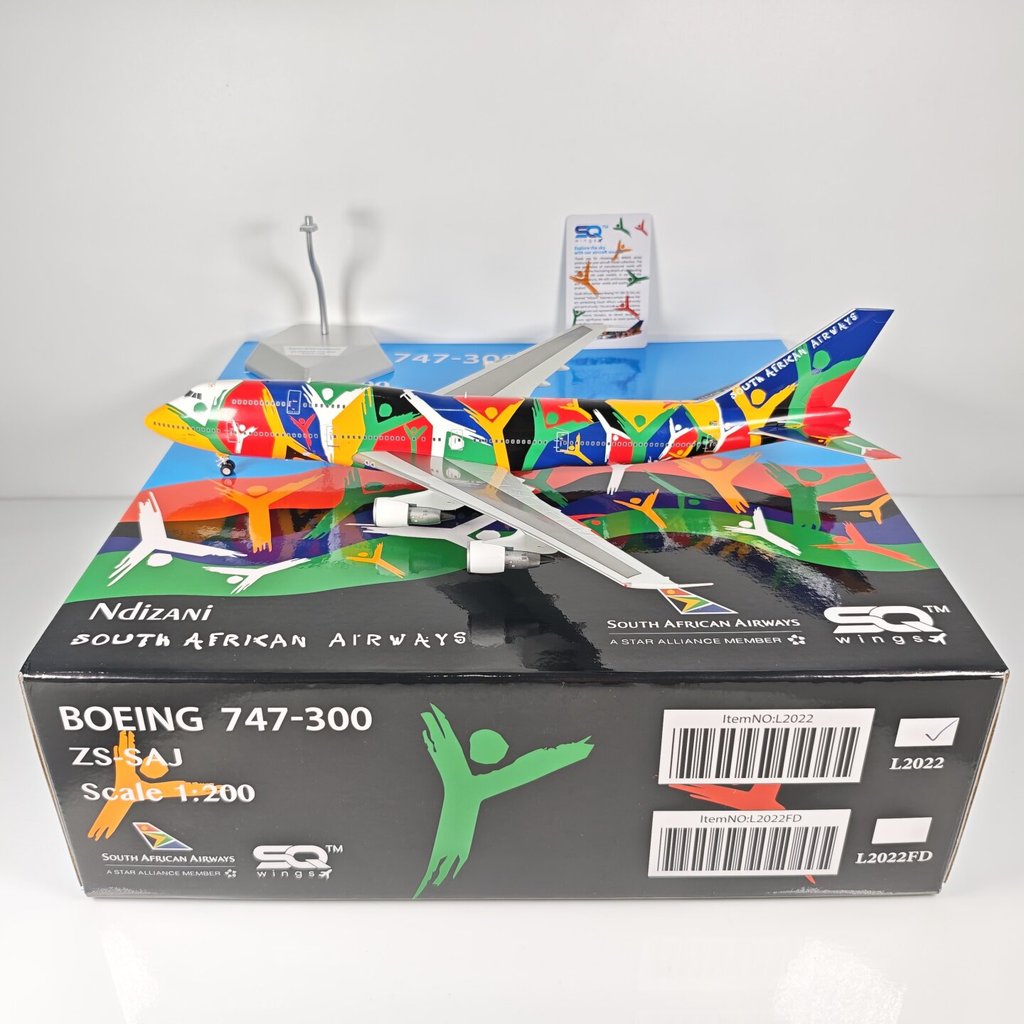 SQ Wings L2022 1: 200 South African Airlines B747-300 ZS-SAJ โมเดลเครื่องบินโลหะผสม