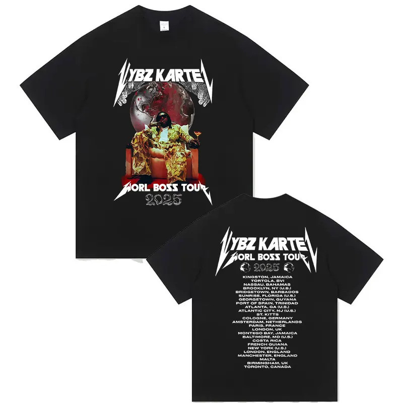 เสื้อยืดแร็ปเปอร์ Vybz Kartel World Tour เสื้อยืดผู้ชายสไตล์ฮิปฮอป อัลบั้ม ผ้าฝ้ายแท้ แขนสั้น เสื้อย