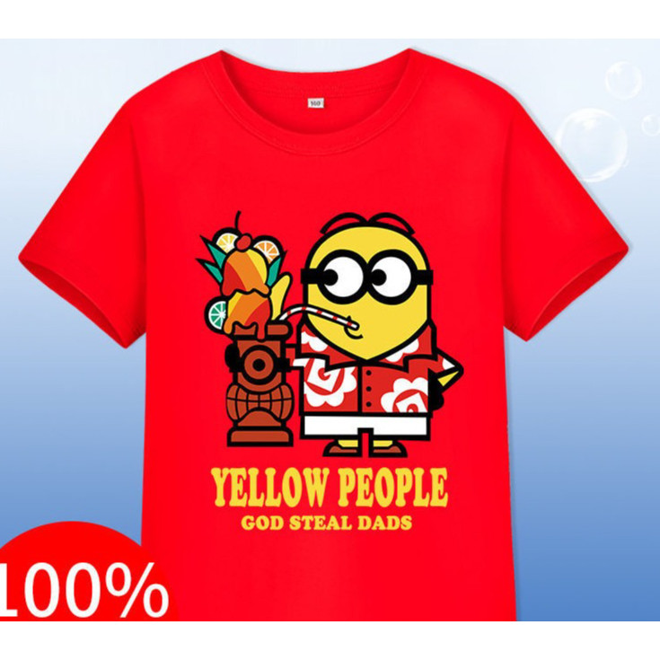 เสื้อยืดแขนสั้นผ้าฝ้าย 100% ลายมินเนี่ยน สไตล์ใหม่สำหรับฤดูร้อน