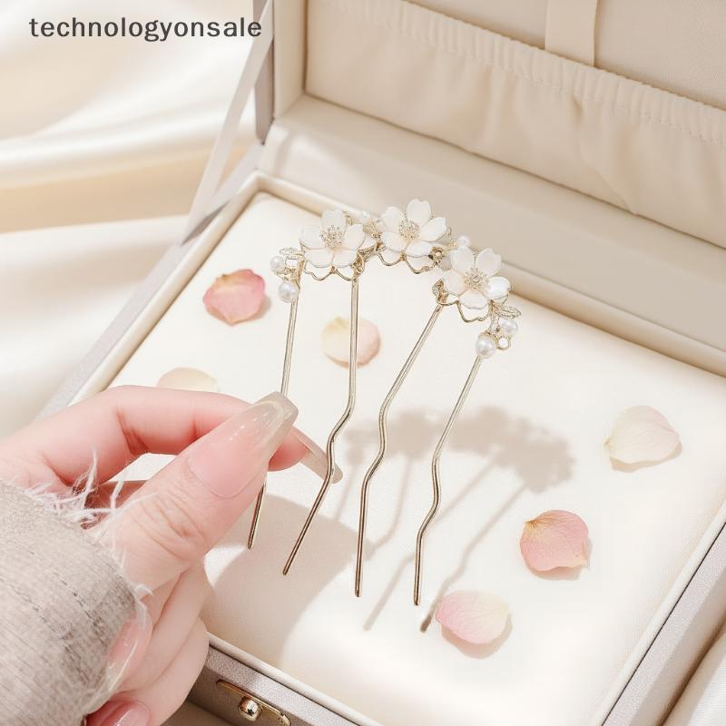 [Tech] 1 ชิ้น Elegant Pearl ดอกไม้ Hairbs Pins French Retro Bun เครื่องประดับผมผู้หญิงทุกวัน U-รูป H