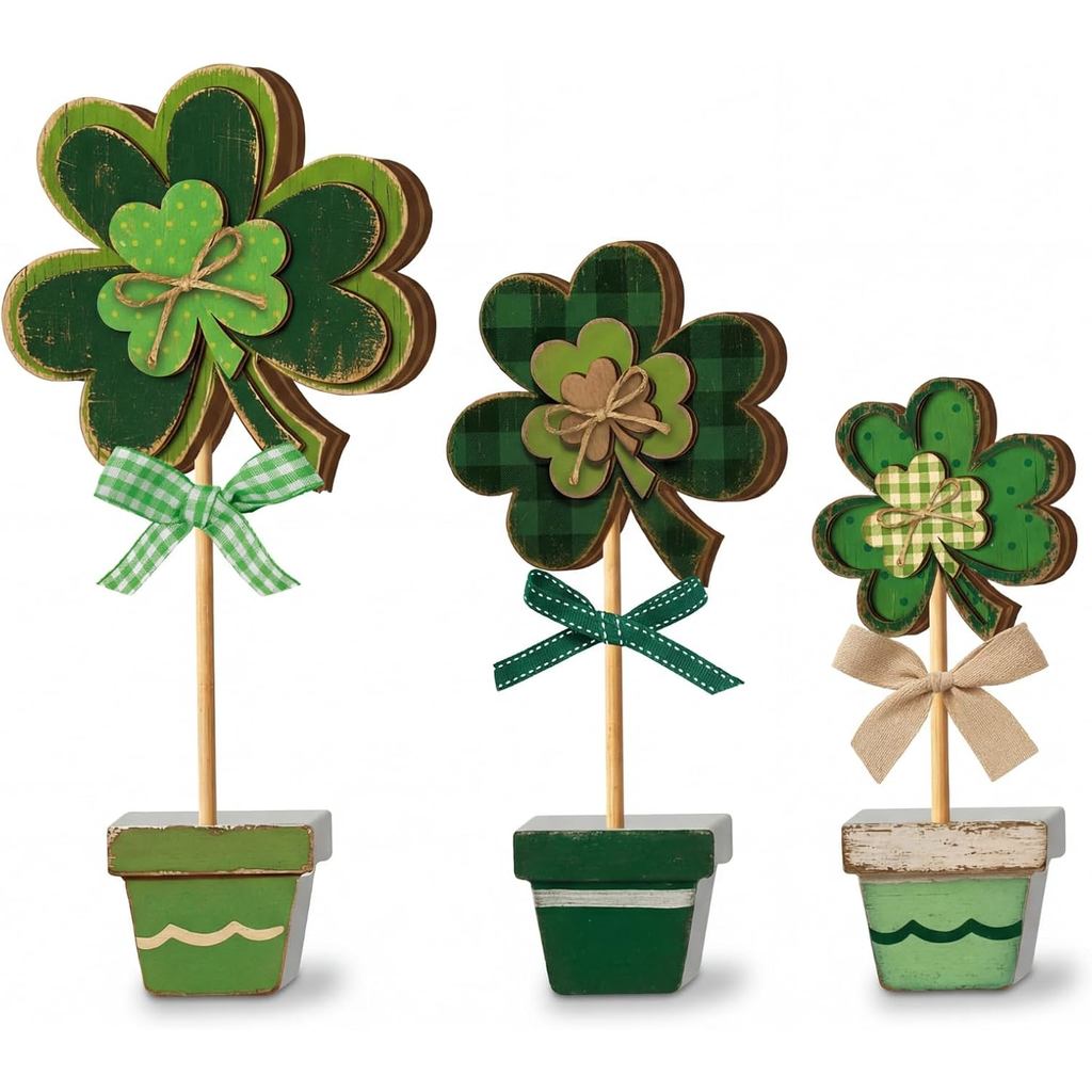 9 ชิ้น เซนต์. Patricks Day Decorative Reversible 3D Potted Shamrock Table Centerpiece St. Patricks D