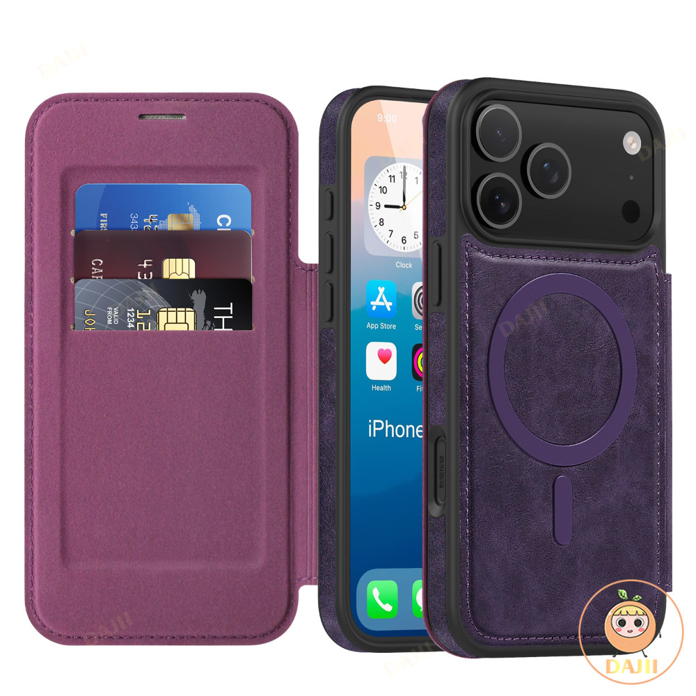 DAJII Classic Vintage Wallet Case เข้ากันได้กับ IPhone 16 15 14 13 12 11 Pro Max, พร้อมที่เก็บช่องเสียบการ์ดหลายใบ, การป้องกันสองชั้น