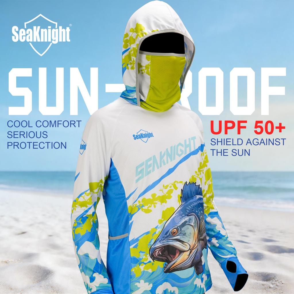 SEAKNIGHT อัศวินทะเล เสื้อฮู้ดแขนยาวสำหรับผู้ชาย ผ้าแห้งเร็วกันแดด มีมาส์กในตัว