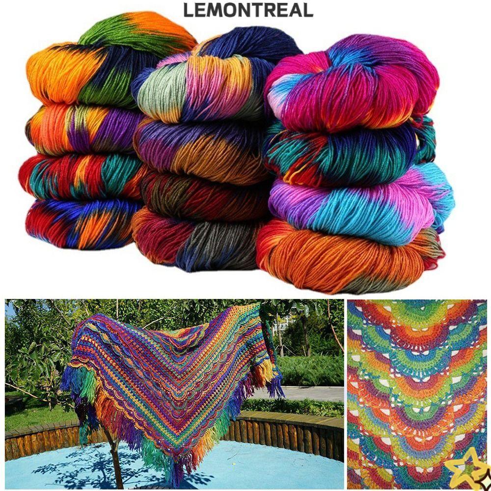 LEMONTREAL ถักด้ายโครเชต์, เส้นด้ายขนสัตว์อะคริลิคผสมสี, Warm Segment ย้อมโครเชต์ถักโซฟาเบาะ