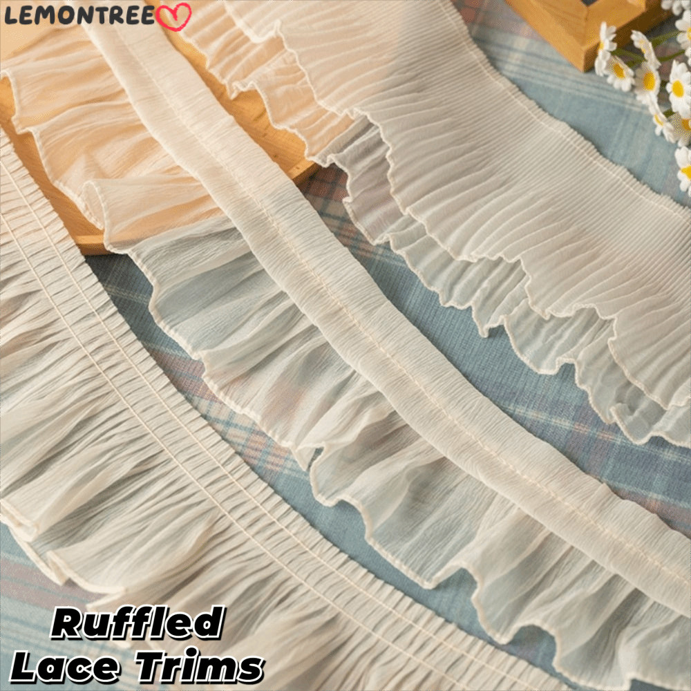 LEMONTREE Ruffled Lace Trims, Wide 9-12 ซม. 2Yards ชีฟองลูกไม้ Trims, ผ้าชีฟอง