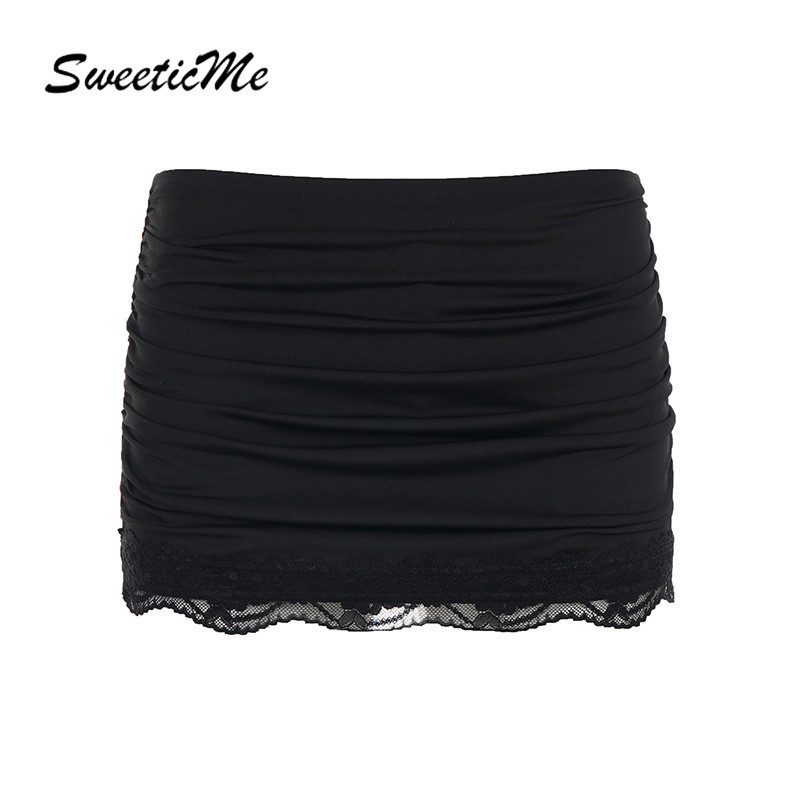 กระโปรงมินิ SweeticMe ปี 2026 ลูกไม้ Crinkle สไตล์เซ็กซี่สำหรับผู้หญิง